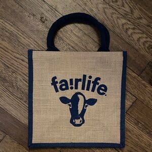 Tan and Blue Reusable Tote Bag